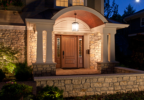 rustic entryway at night